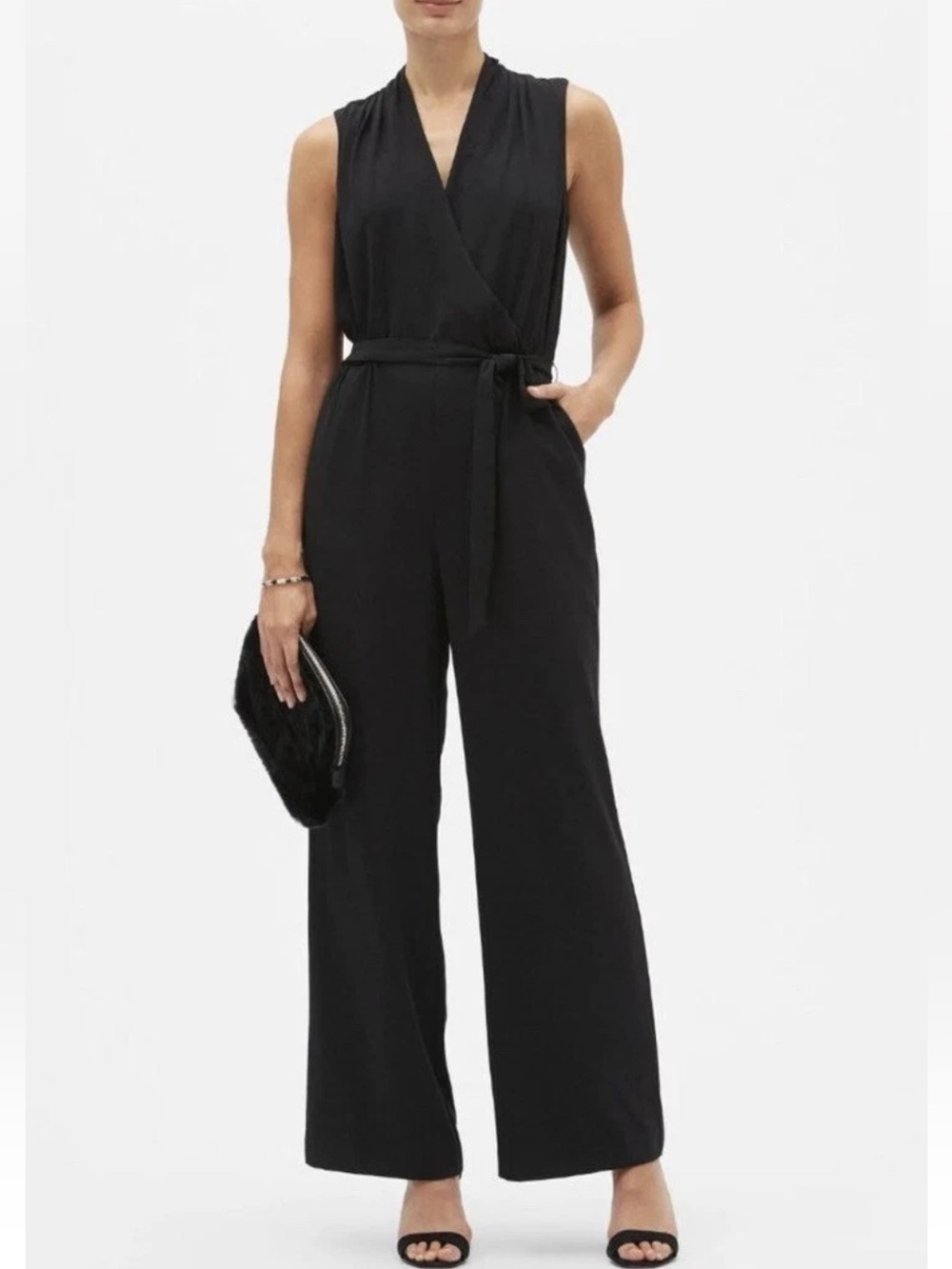 Banana Republic Sleeveless Black Wrap Jumpsuit with Self-Tie Belt Size 10 NWT